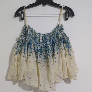 Cream and Blue Floral Blouse